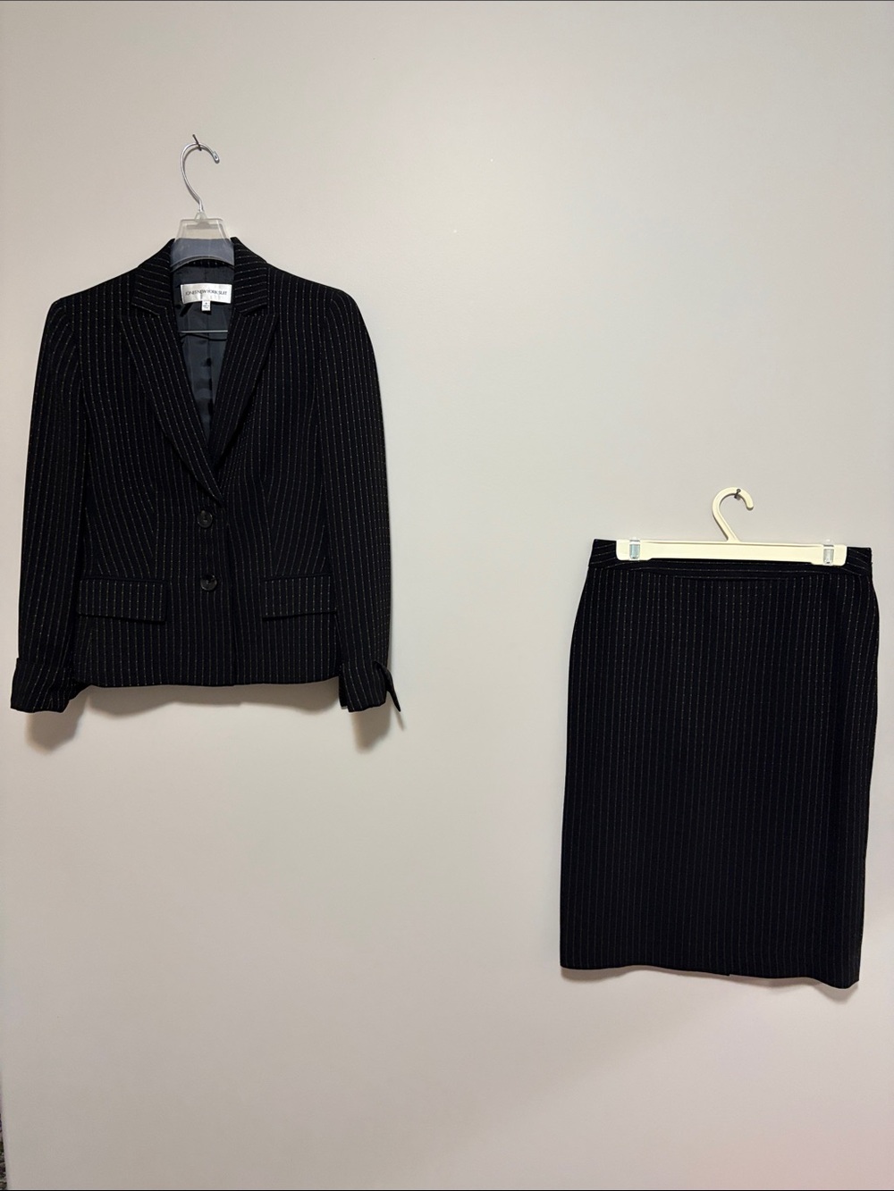 Jones New York Black Pinstripe Two-Piece Skirt Suit